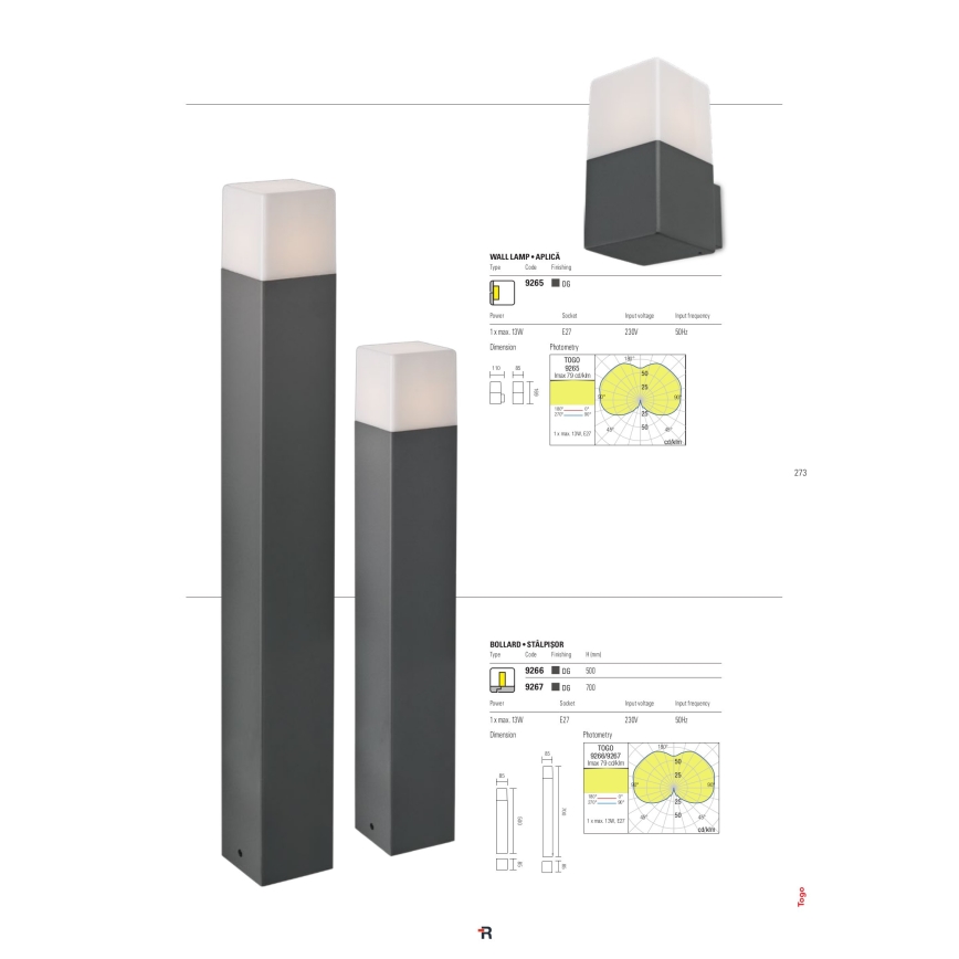 Redo 9265 - Outdoor wall light TOGO 1xE27/13W/230V IP44