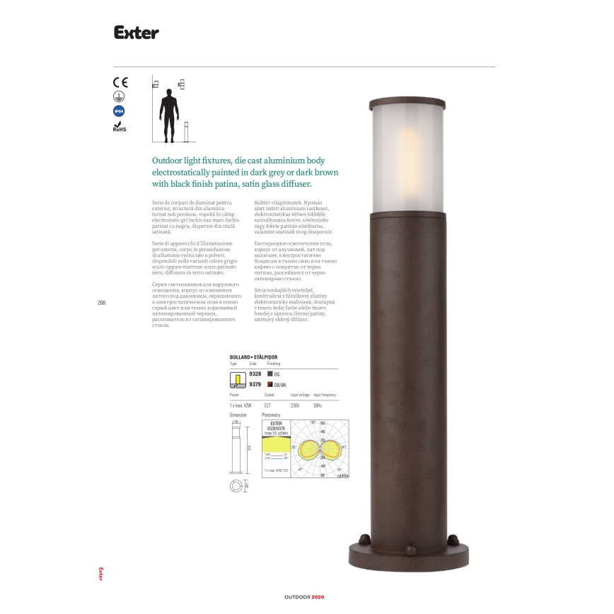 Redo 9326 - Wall light EXTER 1xE27/42W/230V IP54