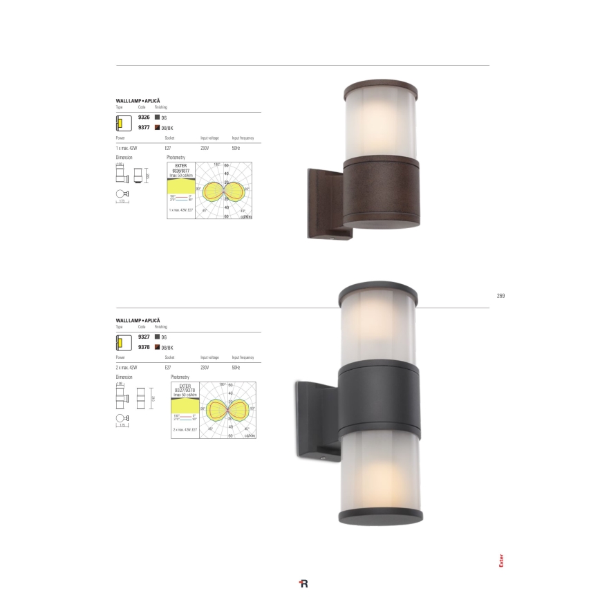 Redo 9326 - Wall light EXTER 1xE27/42W/230V IP54