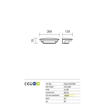 Redo 9407 - LED Outdoor wall light PLATE 4xLED/3W/230V 4100K IP54 anthracite