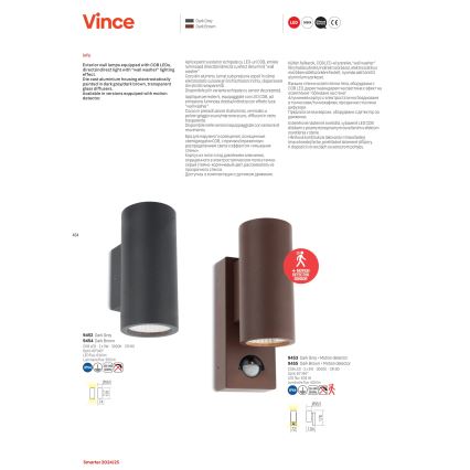 Redo 9455 - VINCE LED Outdoor Wall Light with Sensor, 2xLED/3W/230V, IP54, Brown