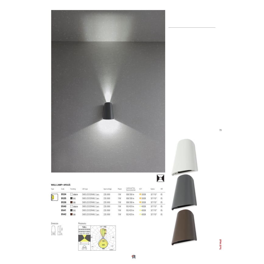 Redo 9536 - Outdoor LED wall light TWILL 1xLED/11W/230V IP65