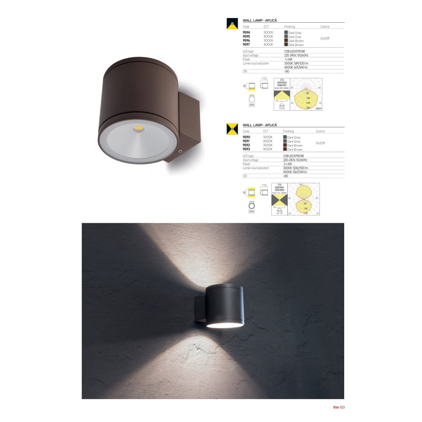 Redo 9596 - ETA LED Outdoor Wall Light, 6W/230V, 3000K, IP54, Brown