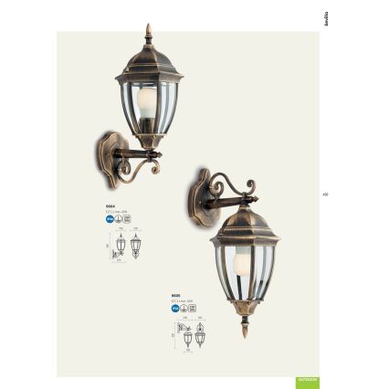 Redo 9605 - Outdoor wall lamp SEVILLA 1xE27/42W/230V IP44 gold/patina
