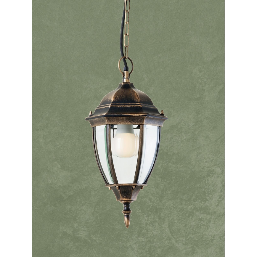 Redo 9607 - Outdoor chandelier on a chain SEVILLA 1xE27/42W/230V IP44 gold/patina