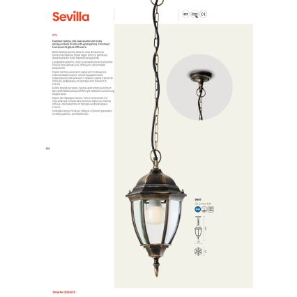 Redo 9607 - Outdoor chandelier on a chain SEVILLA 1xE27/42W/230V IP44 gold/patina