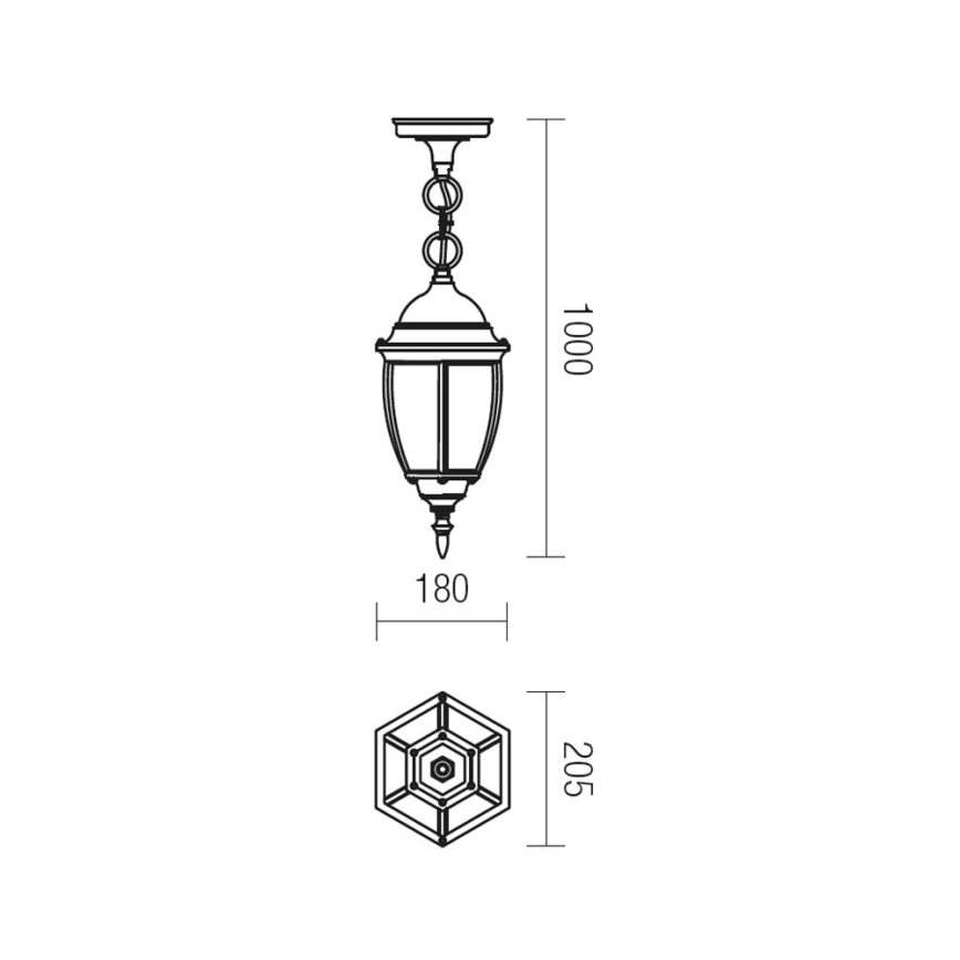 Redo 9607 - Outdoor chandelier on a chain SEVILLA 1xE27/42W/230V IP44 gold/patina