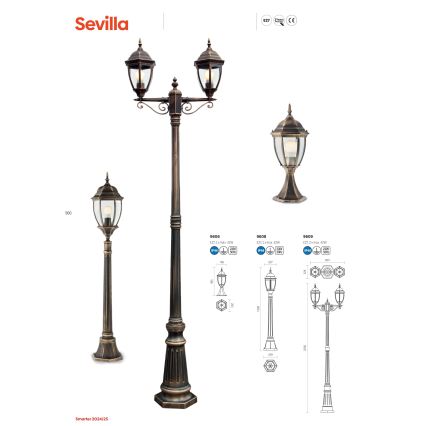 Redo 9608 - Outdoor lamp SEVILLA 1xE27/42W/230V IP44 gold/patina