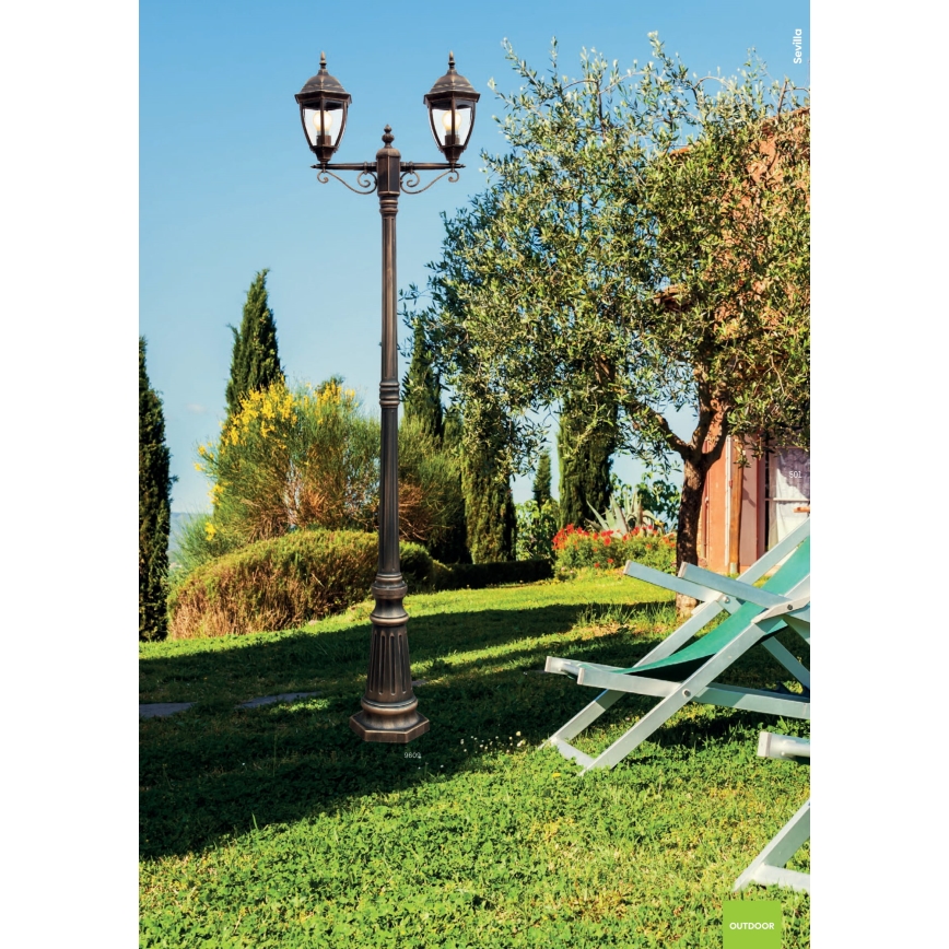 Redo 9609 - Outdoor lamp SEVILLA 2xE27/42W/230V IP44 gold/patina
