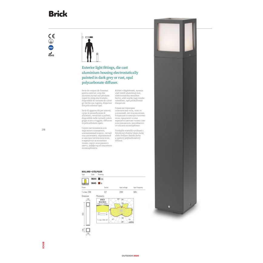 Redo 9644 - Outdoor lamp BRICK 1xE27/23W/230V IP54