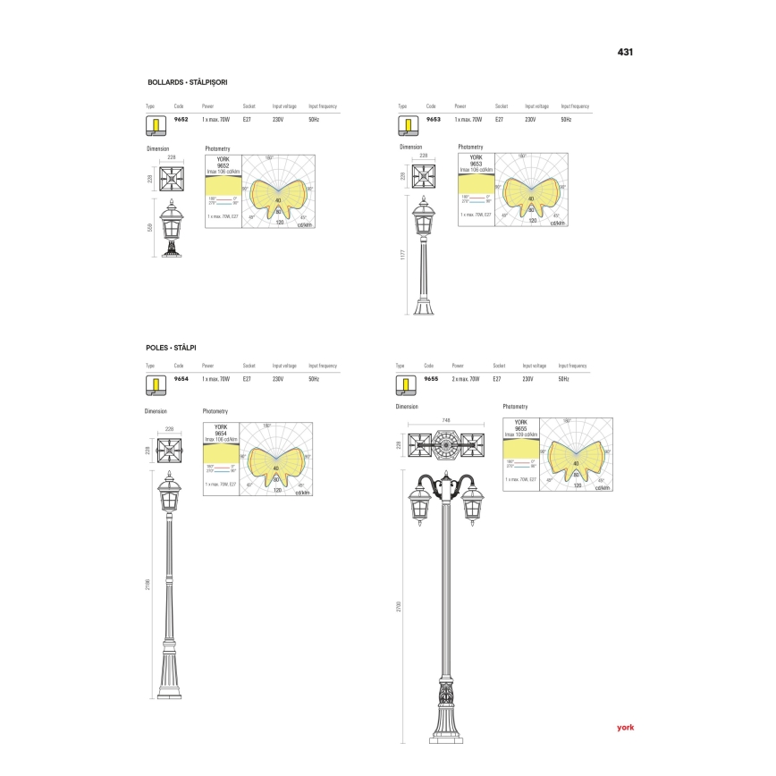 Redo 9652 - YORK Outdoor Lamp 1xE27/70W/230V IP44 Brown
