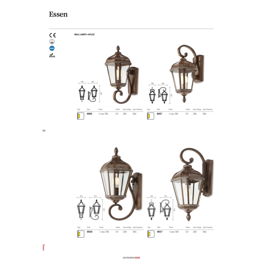 Redo 9656 - ESSEN Outdoor Wall Light 1xE27/70W/230V IP44 Brown/Patina