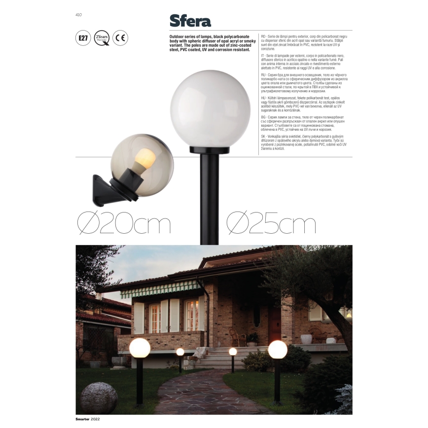 Redo 9774 - Outdoor lamp SFERA 1xE27/42W/230V IP44 25x38 cm brown