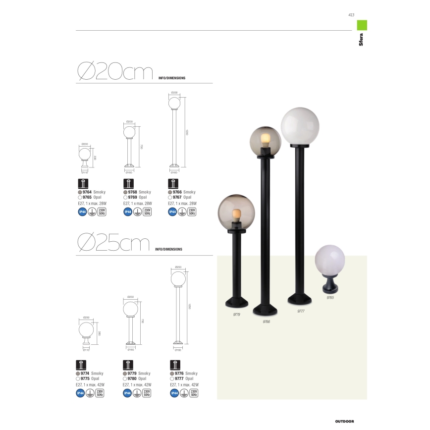 Redo 9775 - Outdoor lamp SFERA 1xE27/42W/230V IP44 25x38cm white