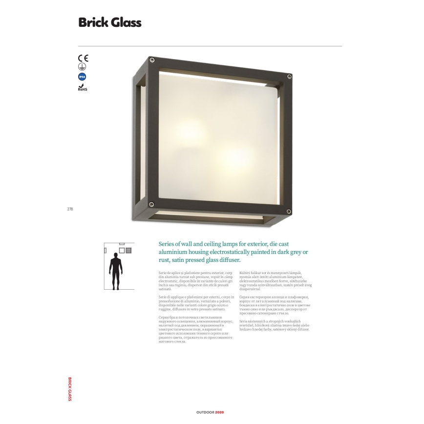 Redo 9893 - Outdoor wall light BRICK 2xE27/42W/230V IP54