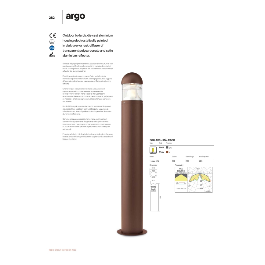 Redo 9946 - Outdoor lamp ARGO 1xE27/42W/230V IP54 brown