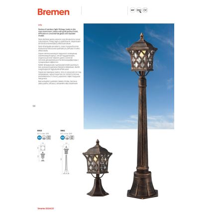 Redo 9952 - Outdoor chandelier on a chain BREMEN 1xE27/42W/230V IP23 gold/patina