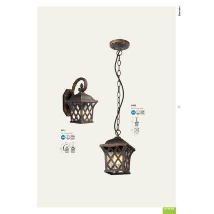 Redo 9952 - Outdoor chandelier on a chain BREMEN 1xE27/42W/230V IP23 gold/patina