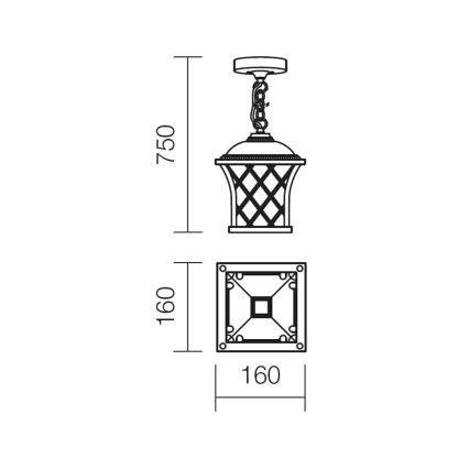 Redo 9952 - Outdoor chandelier on a chain BREMEN 1xE27/42W/230V IP23 gold/patina