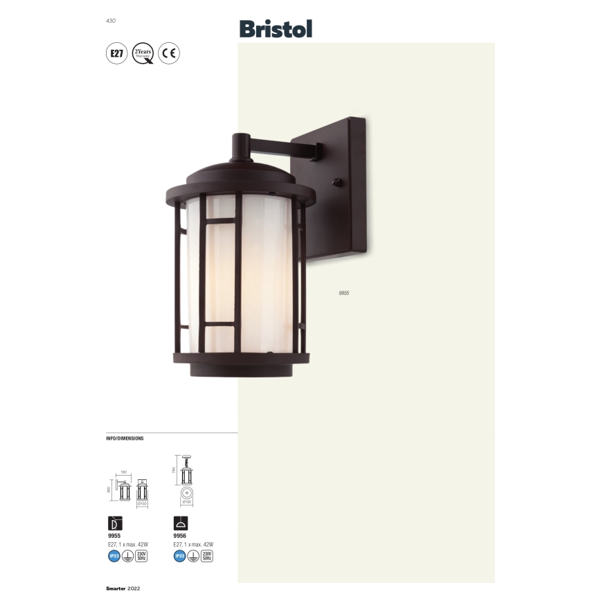 Redo 9956 - BRISTOL Outdoor Chain Pendant Light 1xE27/42W/230V IP23