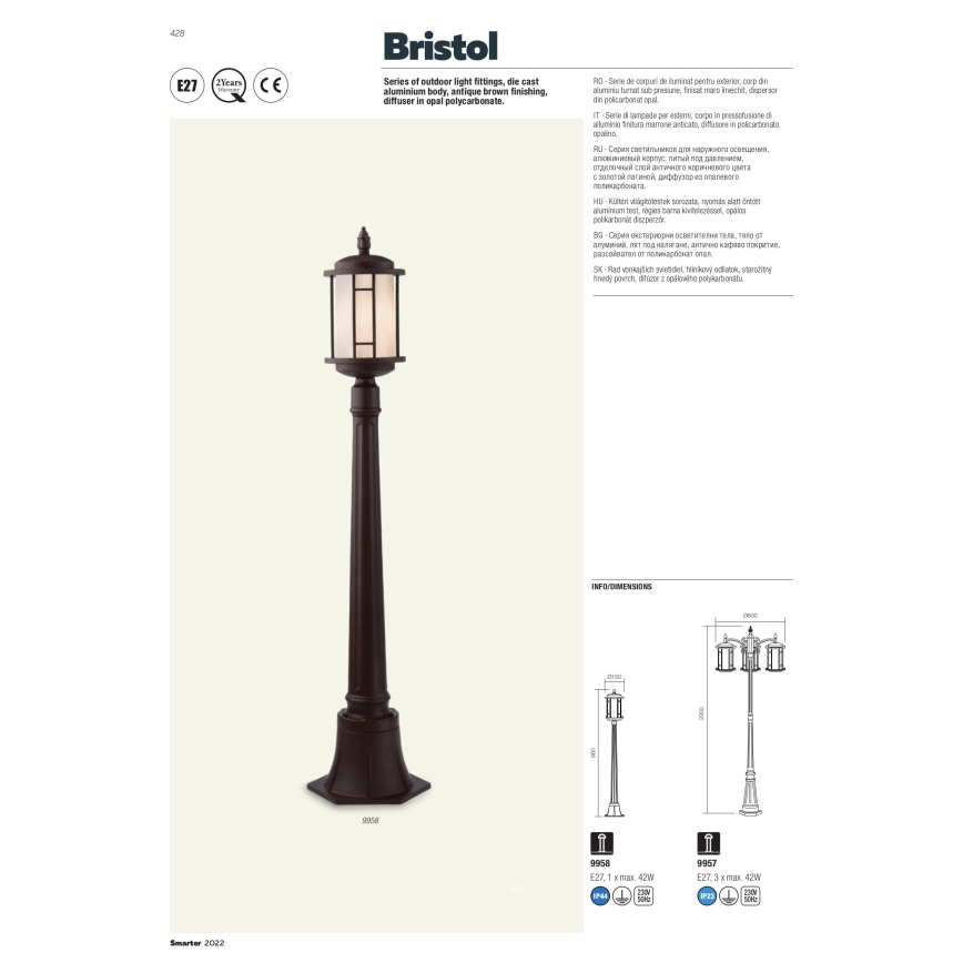Redo 9956 - Outdoor chandelier on a chain BRISTOL 1xE327/42W230V IP23