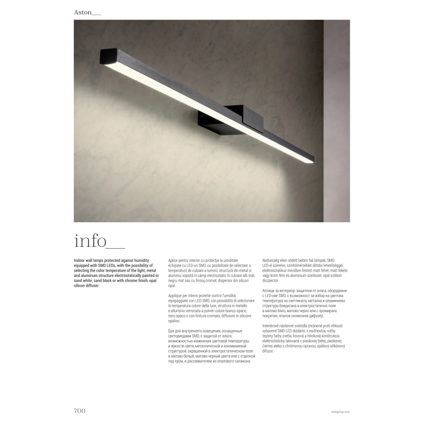 Redo01-3269 - LED Bathroom mirror lighting ASTON LED/12W/230V 60 cm CRI 90 IP44 shiny chrome