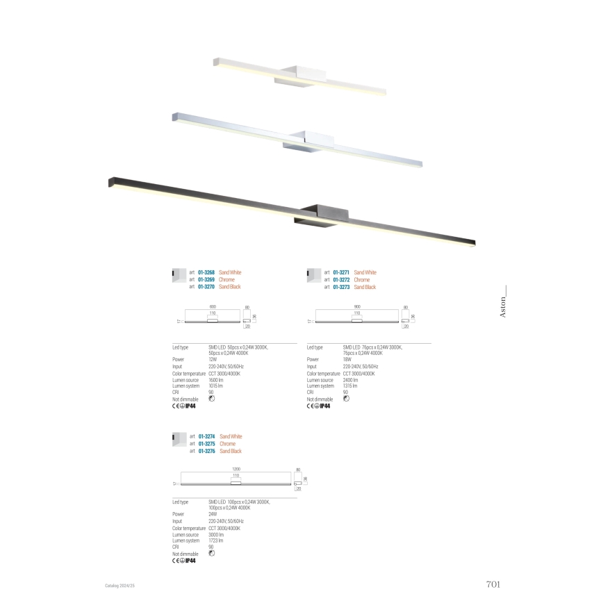 Redo01-3270 - LED Bathroom mirror lighting ASTON LED/12W/230V 60 cm CRI 90 IP44 black