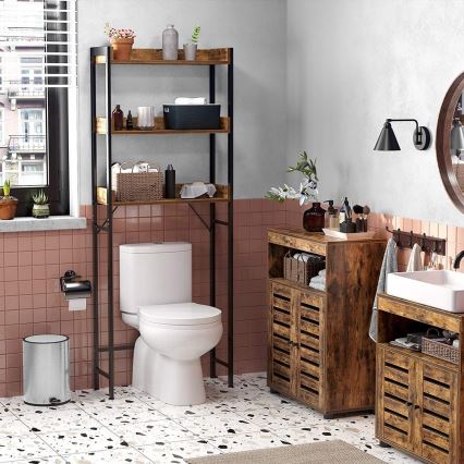 RENARO Bathroom Shelving Unit, Brown/Black