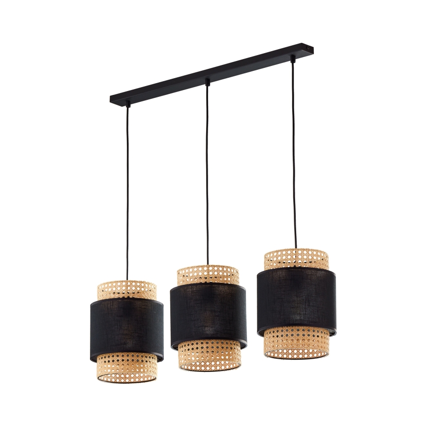 Replacement lampshade for BOHO E27 table lamp and chandelier, 20 cm diameter, rattan/black