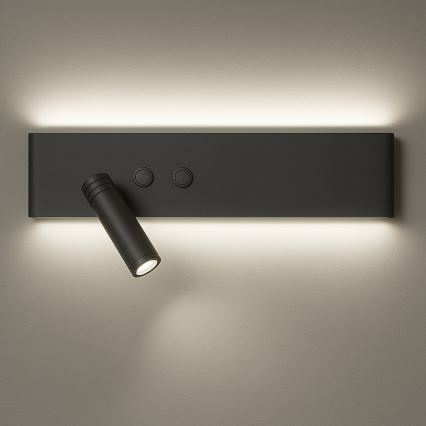 RESORT LED wall-mounted spotlight, 10W/230V + 3W LED, black, left-hand