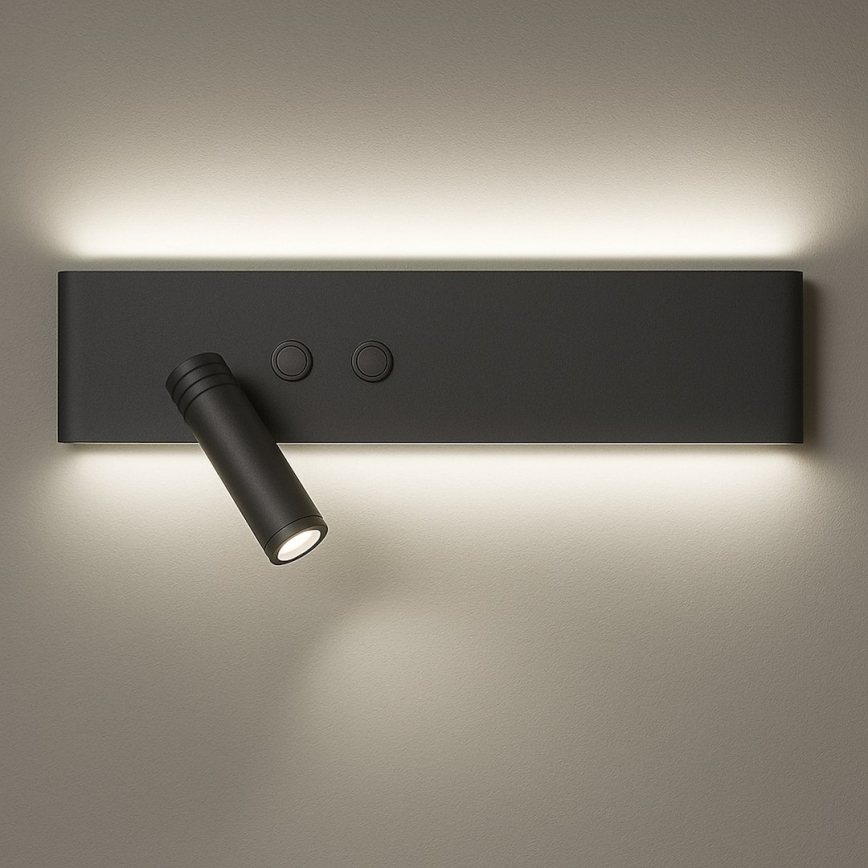 RESORT LED wall-mounted spotlight, 10W/230V + 3W LED, black, left-hand