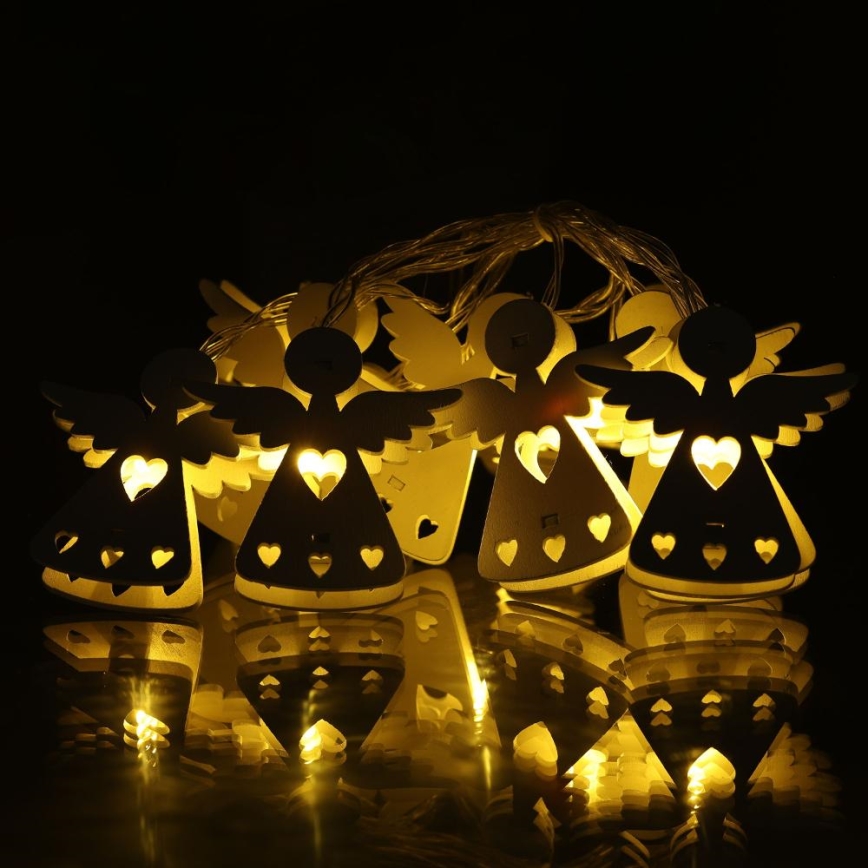 LED Christmas chain 10xLED/2xAA/warm white 2m angels