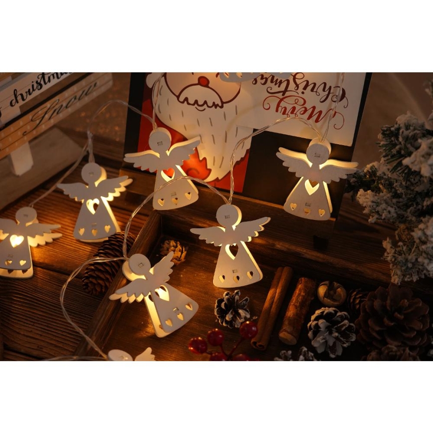 LED Christmas chain 10xLED/2xAA/warm white 2m angels