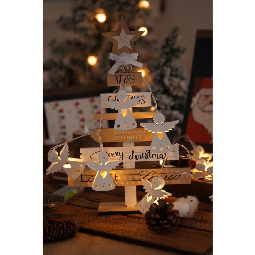 LED Christmas chain 10xLED/2xAA/warm white 2m angels