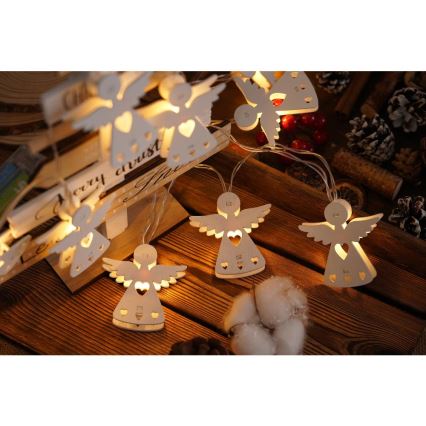 LED Christmas chain 10xLED/2xAA/warm white 2m angels