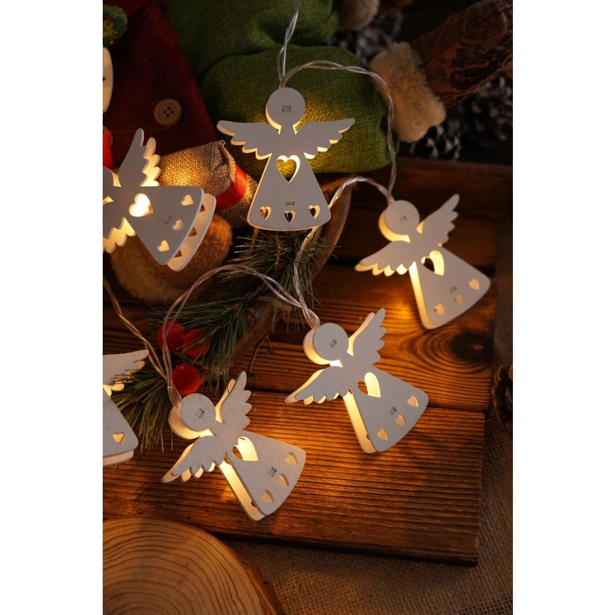 LED Christmas chain 10xLED/2xAA/warm white 2m angels