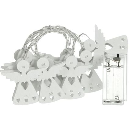 LED Christmas chain 10xLED/2xAA/warm white 2m angels