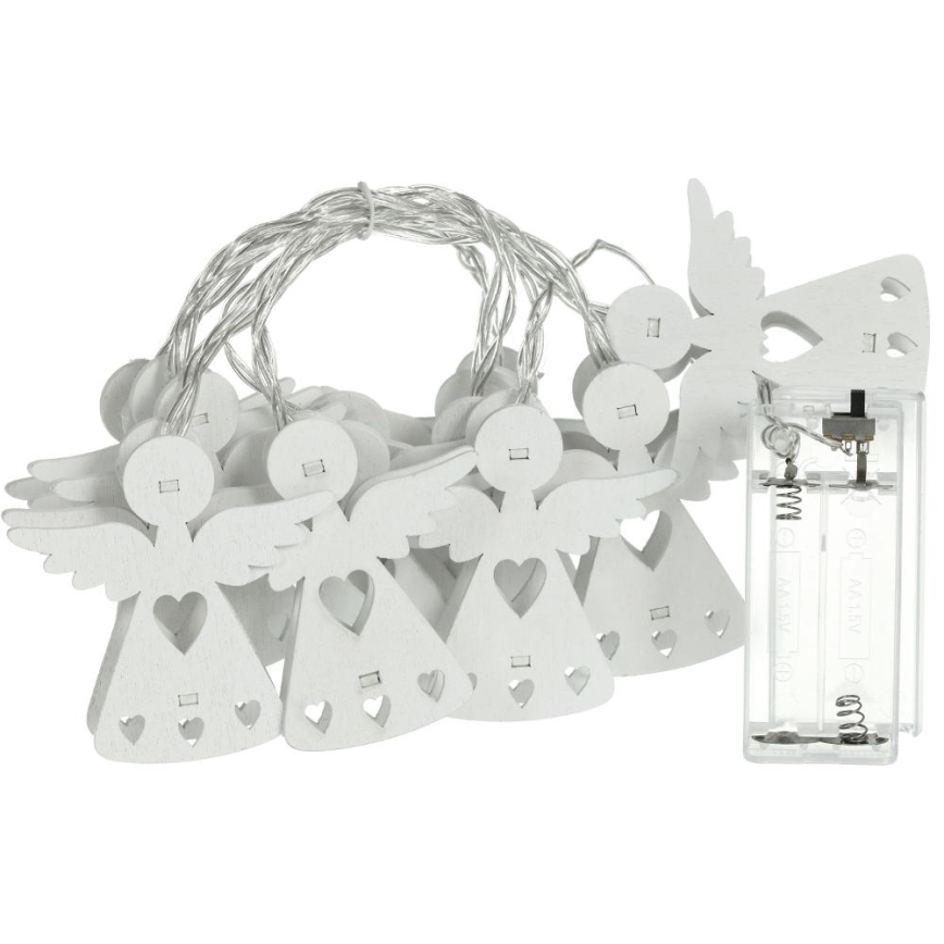 LED Christmas chain 10xLED/2xAA/warm white 2m angels