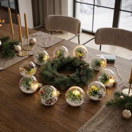LED Christmas string lights 10xLED/3xAAA/warm white 2.1m balls