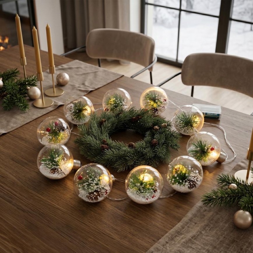 LED Christmas string lights 10xLED/3xAAA/warm white 2.1m balls