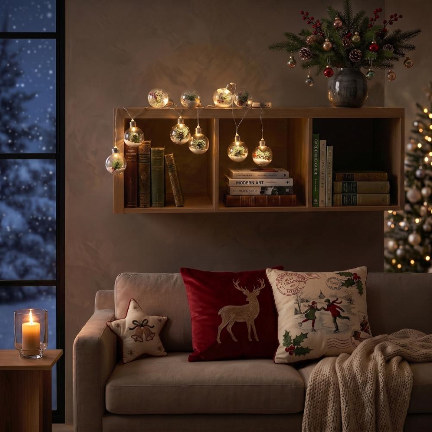 LED Christmas string lights 10xLED/3xAAA/warm white 2.1m balls