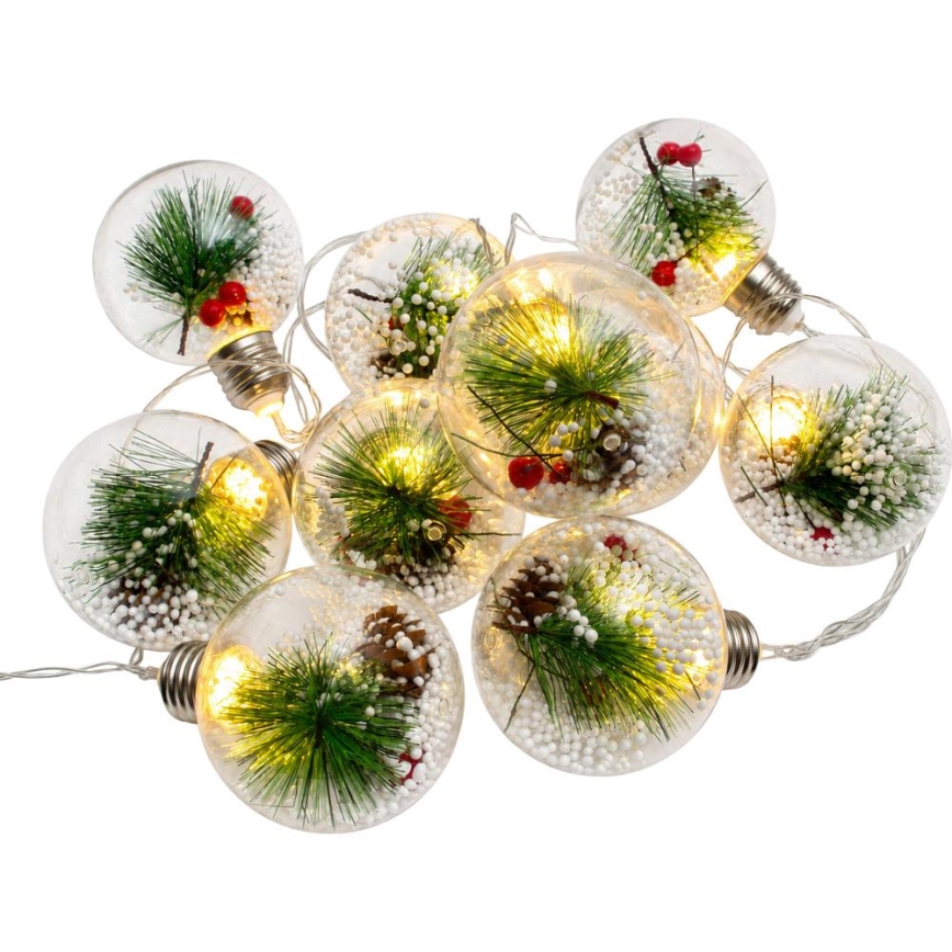 LED Christmas string lights 10xLED/3xAAA/warm white 2.1m balls