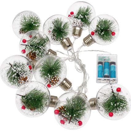 LED Christmas string lights 10xLED/3xAAA/warm white 2.1m balls