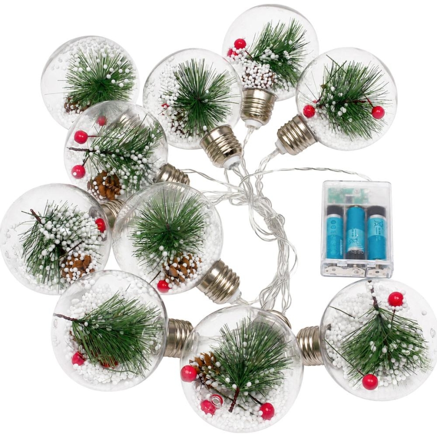 LED Christmas string lights 10xLED/3xAAA/warm white 2.1m balls