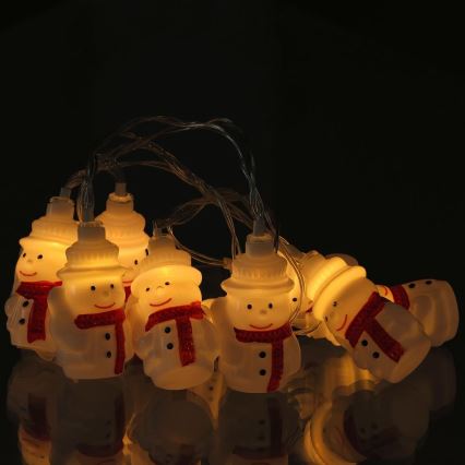 LED Christmas String Lights 20xLED / 3xAA / Warm White / 3.3 m – Snowmen