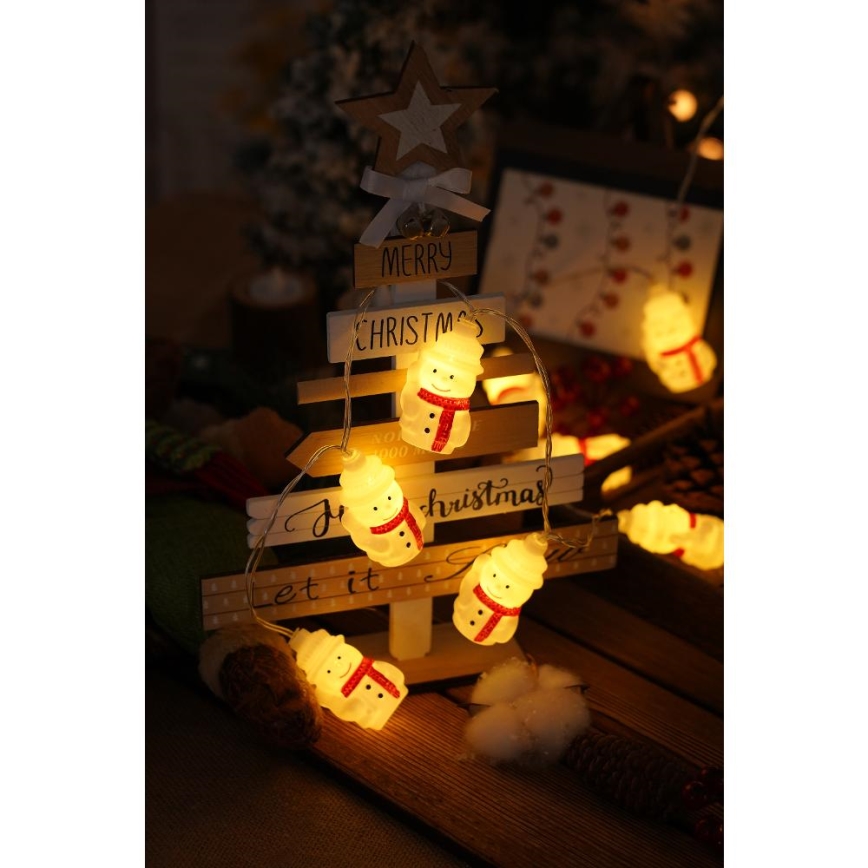 LED Christmas String Lights 20xLED / 3xAA / Warm White / 3.3 m – Snowmen