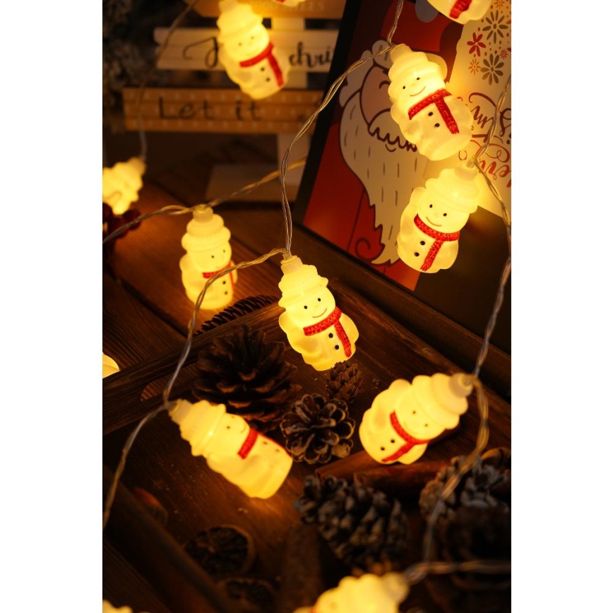 LED Christmas String Lights 20xLED / 3xAA / Warm White / 3.3 m – Snowmen
