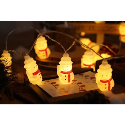 LED Christmas String Lights 20xLED / 3xAA / Warm White / 3.3 m – Snowmen