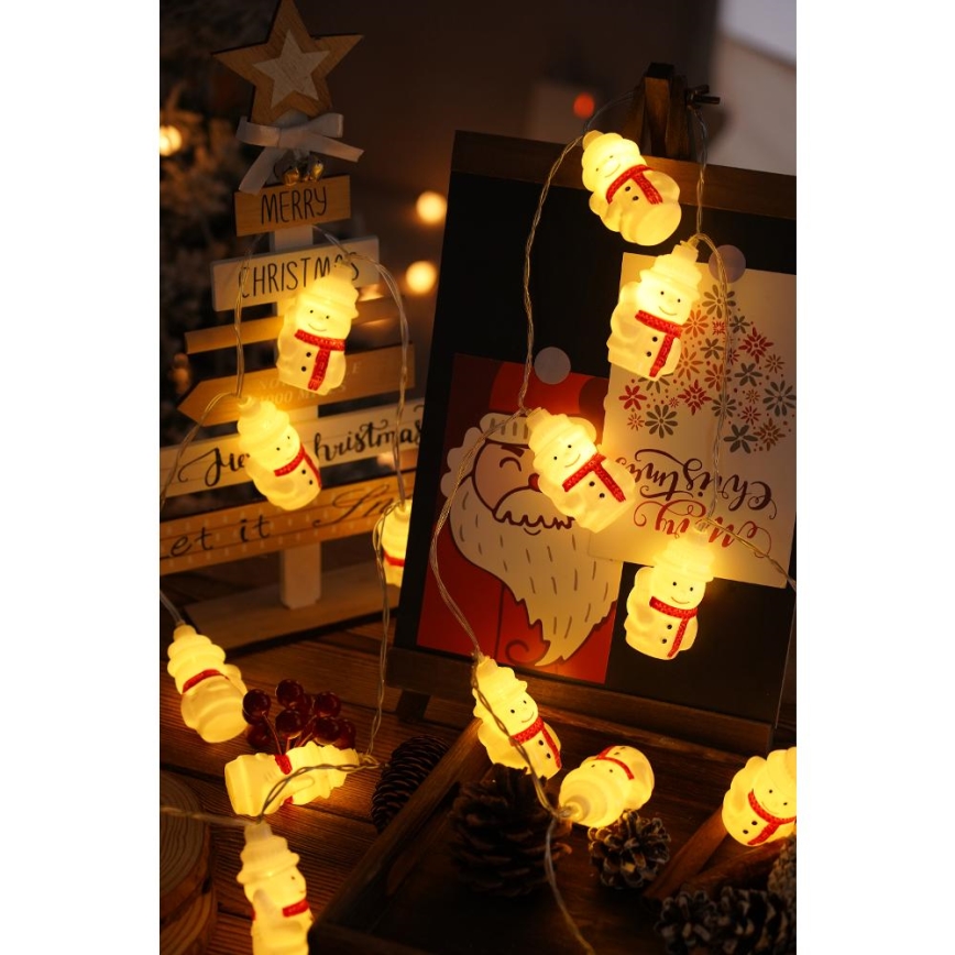 LED Christmas String Lights 20xLED / 3xAA / Warm White / 3.3 m – Snowmen