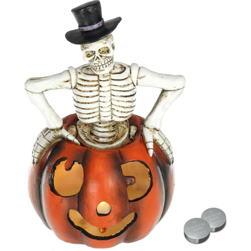 LED Decoration HALLOWEEN LED/2xLR44/warm white skeleton in a pumpkin resin